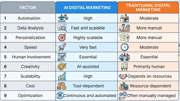 AI vs Traditional Digital Marketing Comparison Table